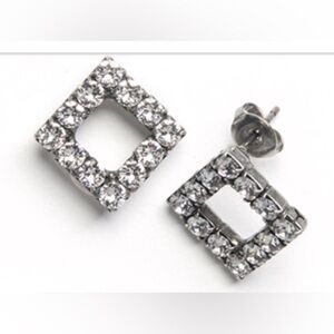 Sabika Lightness Open Square Crystal Antique Silver Stud Earrings